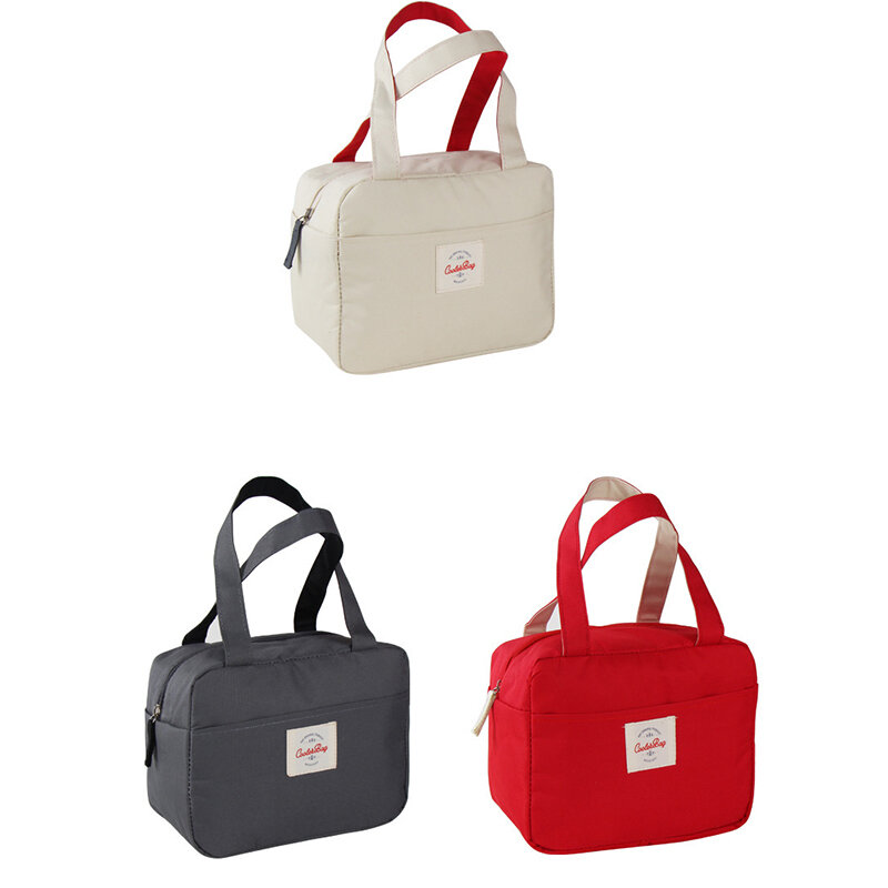 Tote Family Travel Picnic Drink Fruit Food Fresh Thermal Insulated Women Men Bento Lunch Box Bag - Beige