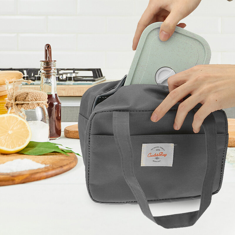 Tote Family Travel Picnic Drink Fruit Food Fresh Thermal Insulated Women Men Bento Lunch Box Bag - Beige