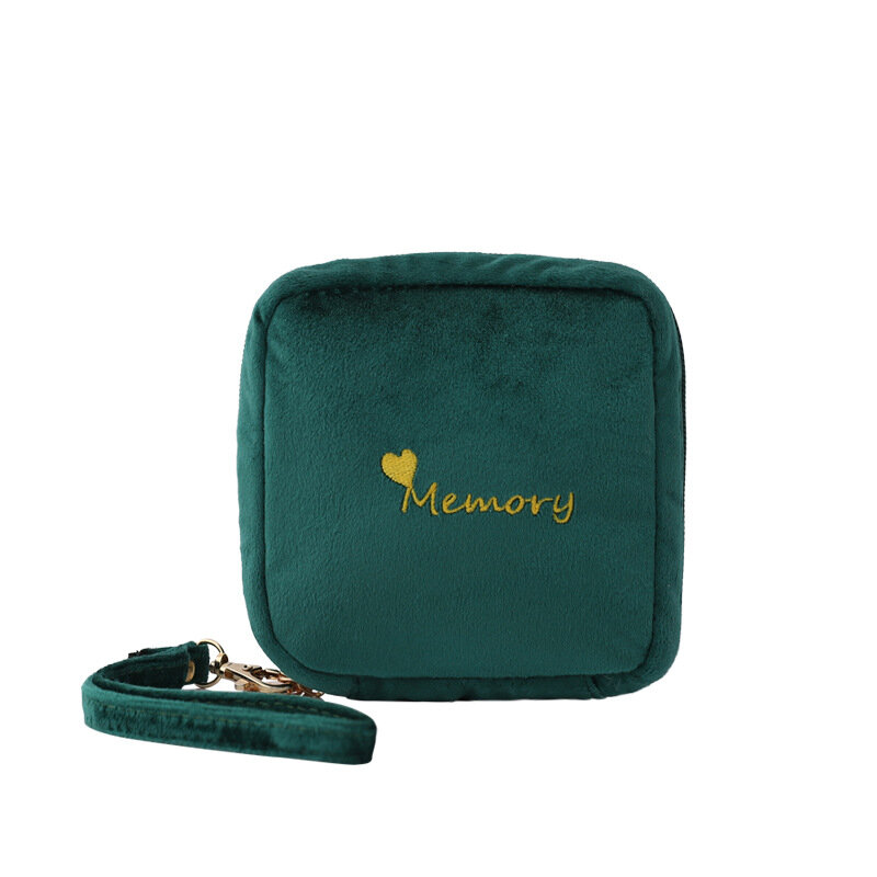 Fashion Portable Velvet Cosmetic Bag Multifunction Makeup Bags Waterproof Mini Women Sanitary Bag - Start black