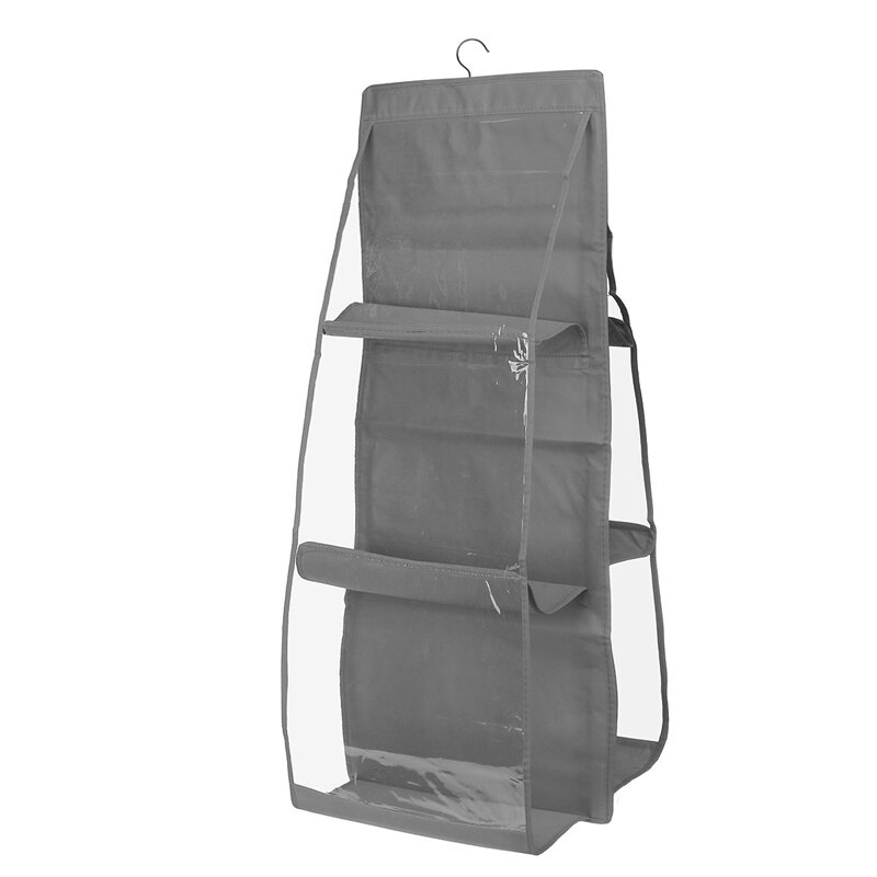 Double-sided Six-layer Hanging Handbag Closet Wardrobe Bag Storage Holder - Grey