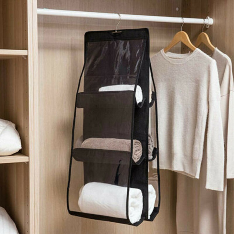 Double-sided Six-layer Hanging Handbag Closet Wardrobe Bag Storage Holder - Grey