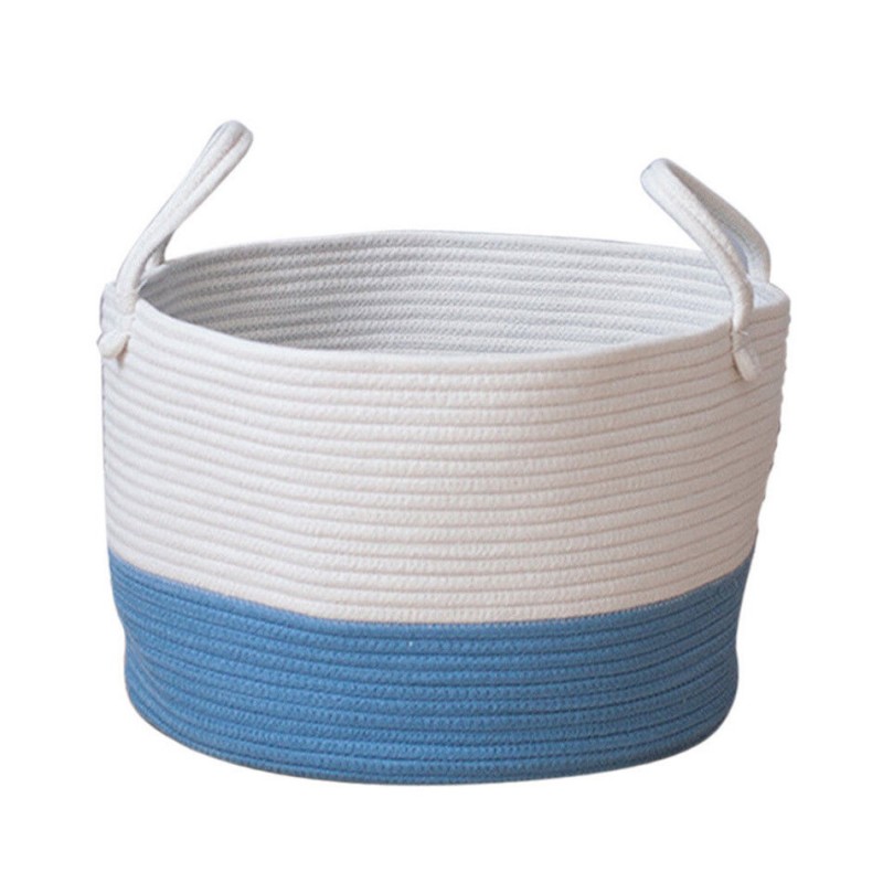 Cotton Rope Storage Basket Baby Laundry Basket Woven Baskets with Handle Bag - Pink S