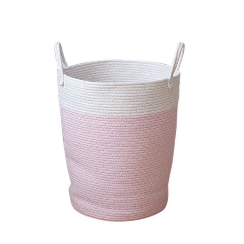 Cotton Rope Storage Basket Baby Laundry Basket Woven Baskets with Handle Bag - Pink S