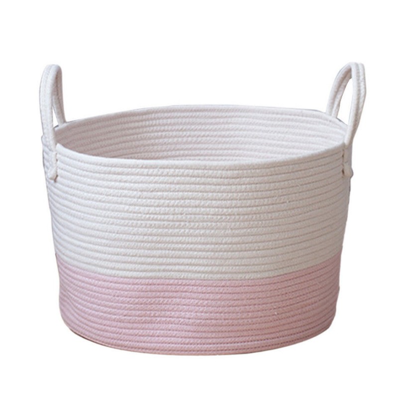 Cotton Rope Storage Basket Baby Laundry Basket Woven Baskets with Handle Bag - Pink S