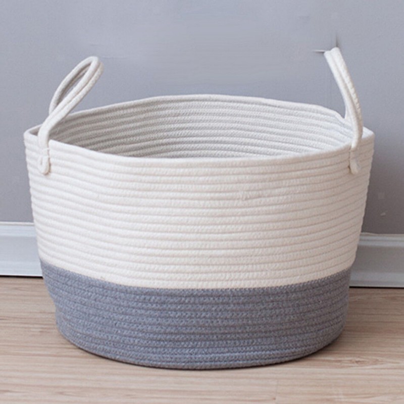 Cotton Rope Storage Basket Baby Laundry Basket Woven Baskets with Handle Bag - Pink S
