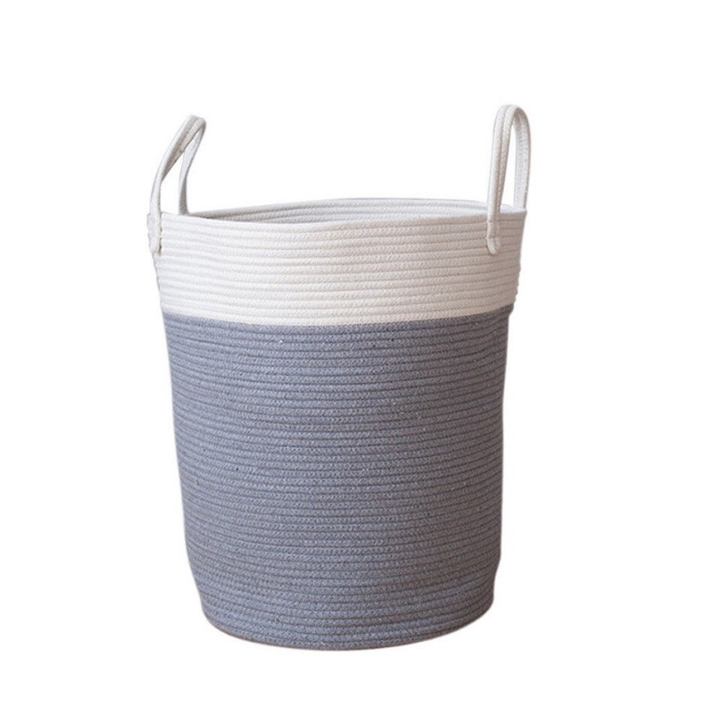 Cotton Rope Storage Basket Baby Laundry Basket Woven Baskets with Handle Bag - Pink S