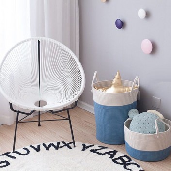 Cotton Rope Storage Basket Baby Laundry Basket Woven Baskets with Handle Bag - Pink S