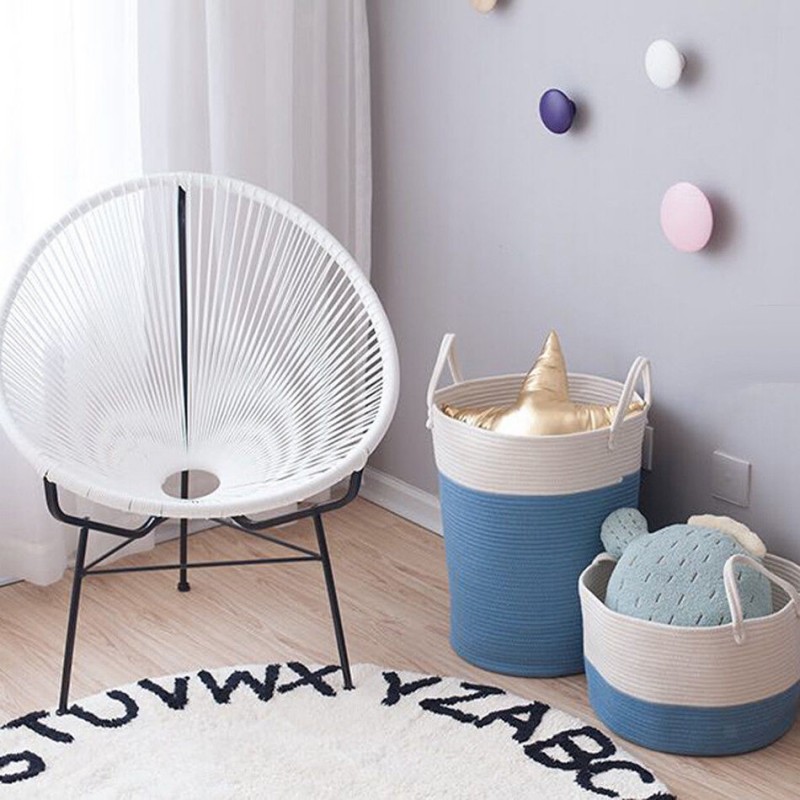 Cotton Rope Storage Basket Baby Laundry Basket Woven Baskets with Handle Bag - Pink S