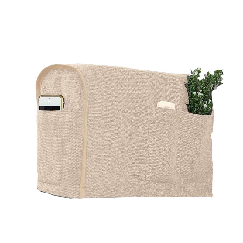 2Pcs/Set Armrest Cover W/ 6 Pockets Linen Anti-Slip Sofa Armrest Cover Protector - Beige