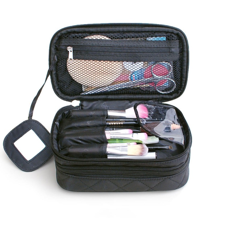 Double layer Nylon Lady's Cosmetic Bag Waterproof Make Up Handbag Tools Organizer Pouch Wash Toilet - Rose