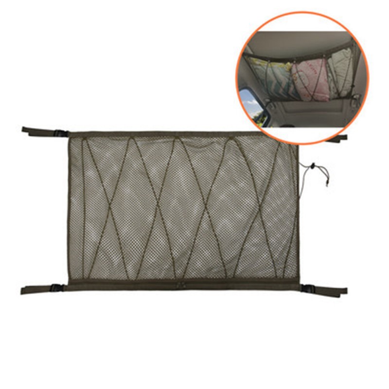 Car Ceiling Storage Net Pocket Universal Car Roof Interior Cargo Net Bag with Zipper Car Trunk Storage - Khaki
