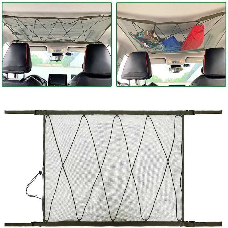 Car Ceiling Storage Net Pocket Universal Car Roof Interior Cargo Net Bag with Zipper Car Trunk Storage - Khaki