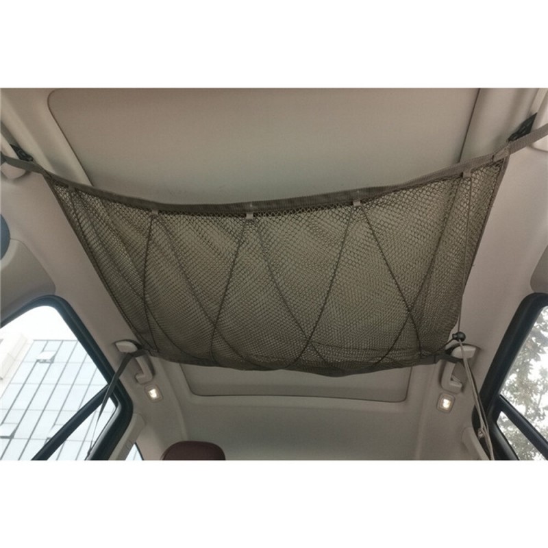 Car Ceiling Storage Net Pocket Universal Car Roof Interior Cargo Net Bag with Zipper Car Trunk Storage - Khaki