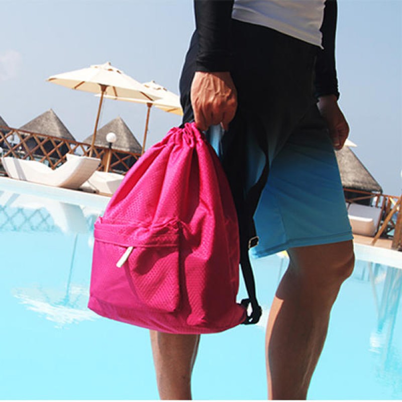 KC-SK01 Travel Waterproof Storage Bag Wet Dry Seperated Drawstring Bag Light Weight Backpack - Rose