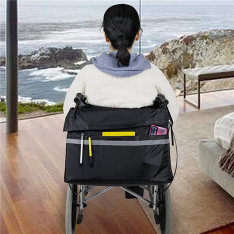 Multi-pocket Wheelchair Storage Pouch Shoulder Hanging Bag with Reflective Strip Wheelchair Storage Bag
