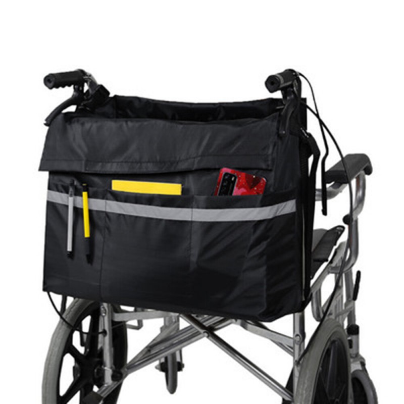 Multi-pocket Wheelchair Storage Pouch Shoulder Hanging Bag with Reflective Strip Wheelchair Storage Bag