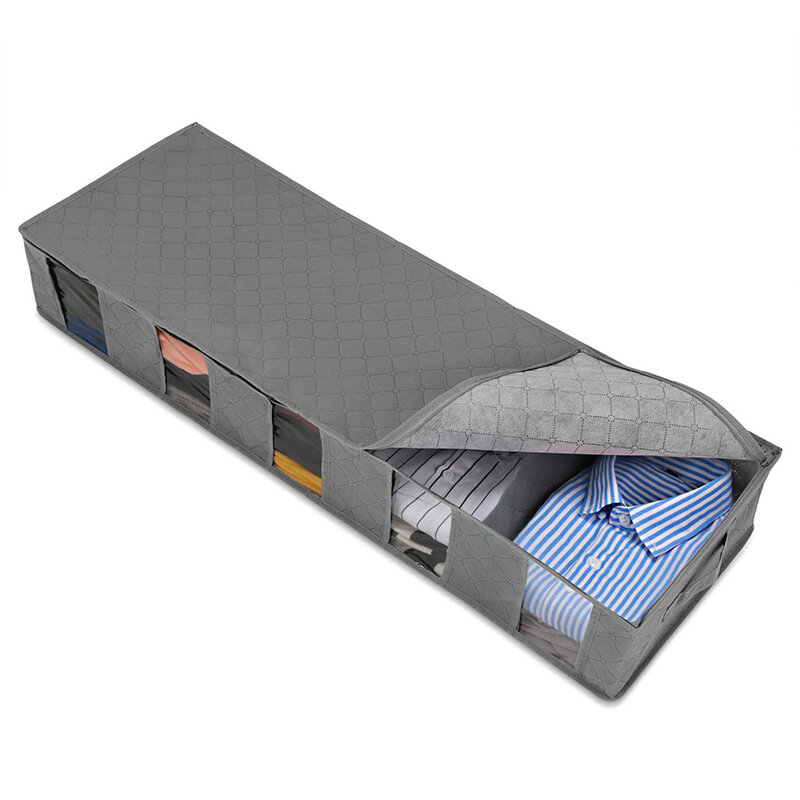 Five-Fold Folding Non-Woven Bed Storage Box Dustproof and Moisture-Proof Clothing Quilt Storage Bag - Grey