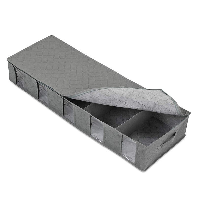 Five-Fold Folding Non-Woven Bed Storage Box Dustproof and Moisture-Proof Clothing Quilt Storage Bag - Grey