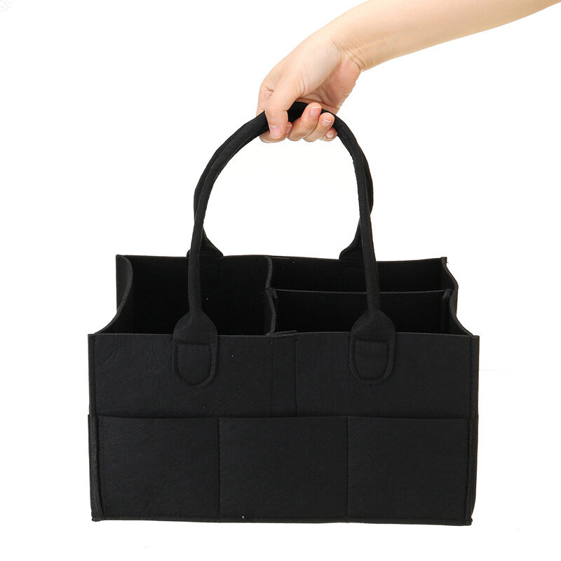 Felt Baby Diaper Caddy Nursery Storage Wipes Bag Nappy Organizer Container - Black