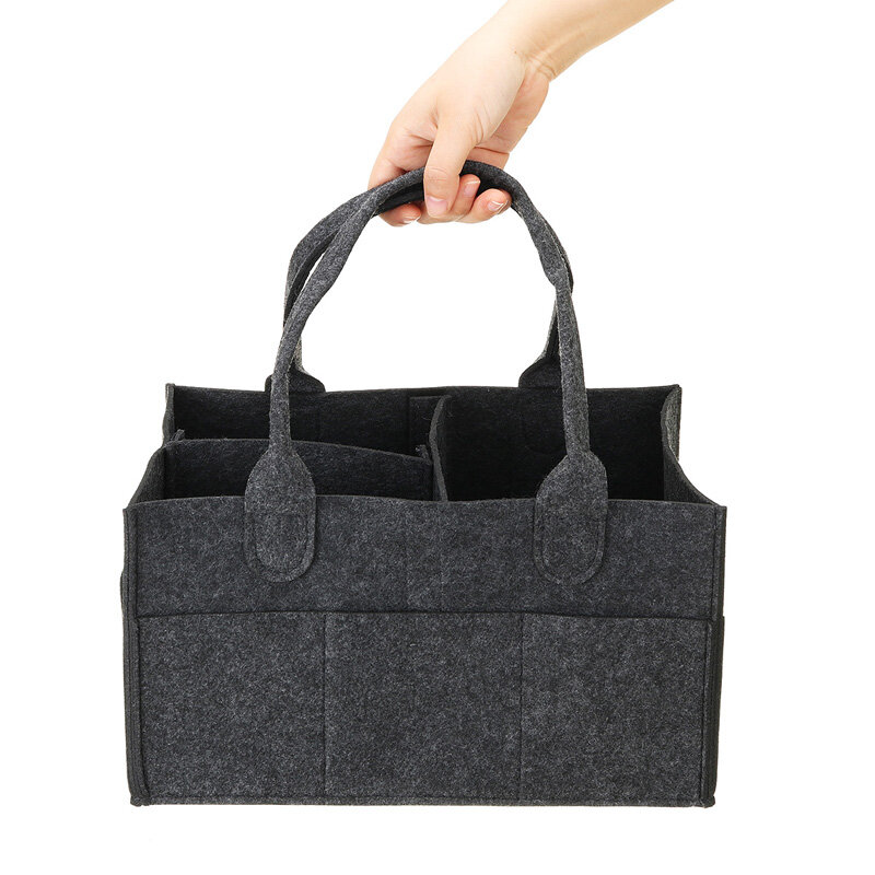 Felt Baby Diaper Caddy Nursery Storage Wipes Bag Nappy Organizer Container - Black