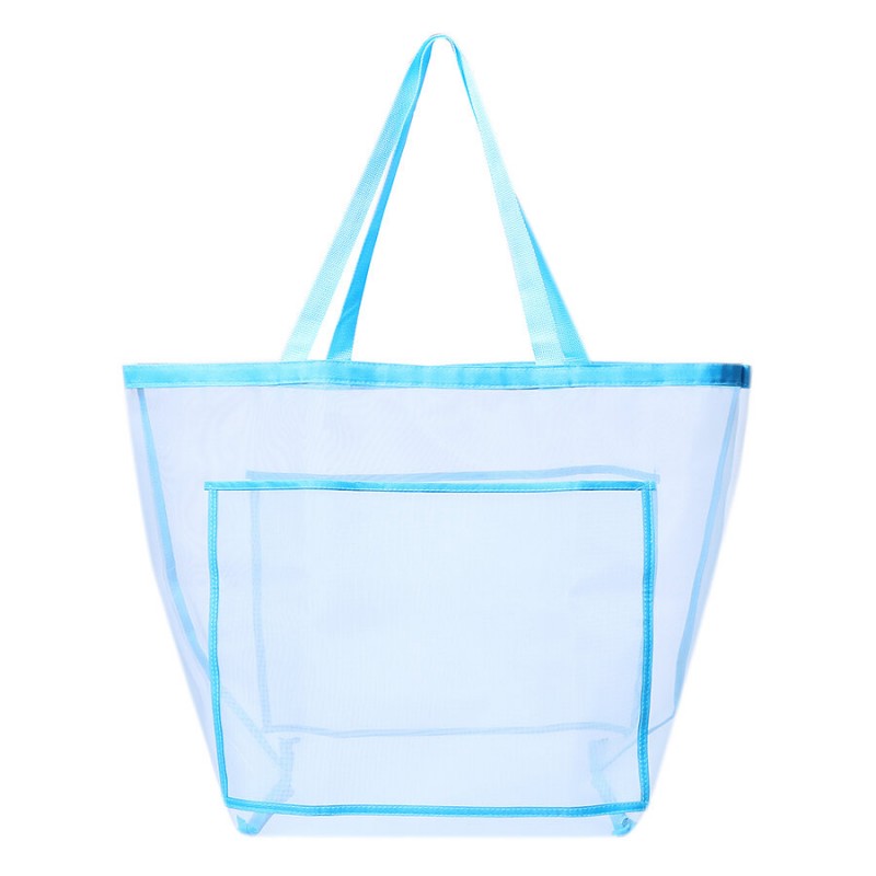 Mesh Beach Bag Toy Tote Bag Market Grocery &amp; Picnic Tote with Oversized Pockets Bag - white