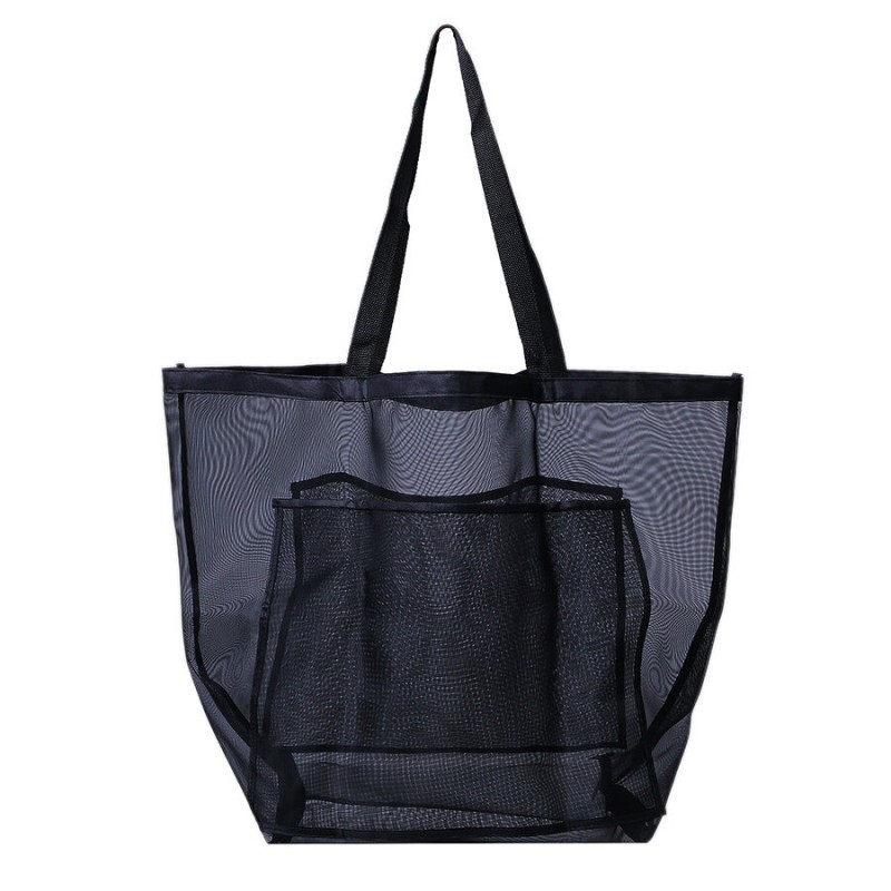 Mesh Beach Bag Toy Tote Bag Market Grocery &amp; Picnic Tote with Oversized Pockets Bag - white