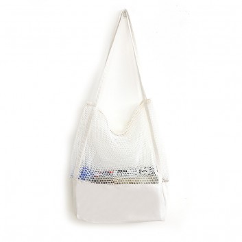 KC-0781 Large Shopping Storage Bag Durable Canvas Travel Beach Tote Shoulder Bag - White