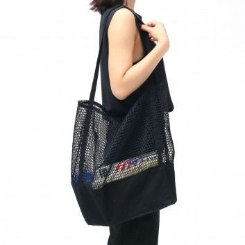 KC-0781 Large Shopping Storage Bag Durable Canvas Travel Beach Tote Shoulder Bag - White