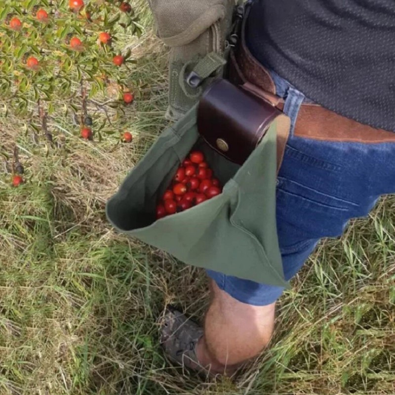 Foraging Bag Waist-Hanging Fruit Picking Bag Jungle Storage Bag for Hiking Bush Craft Sack Extra Belt Pocket - Green