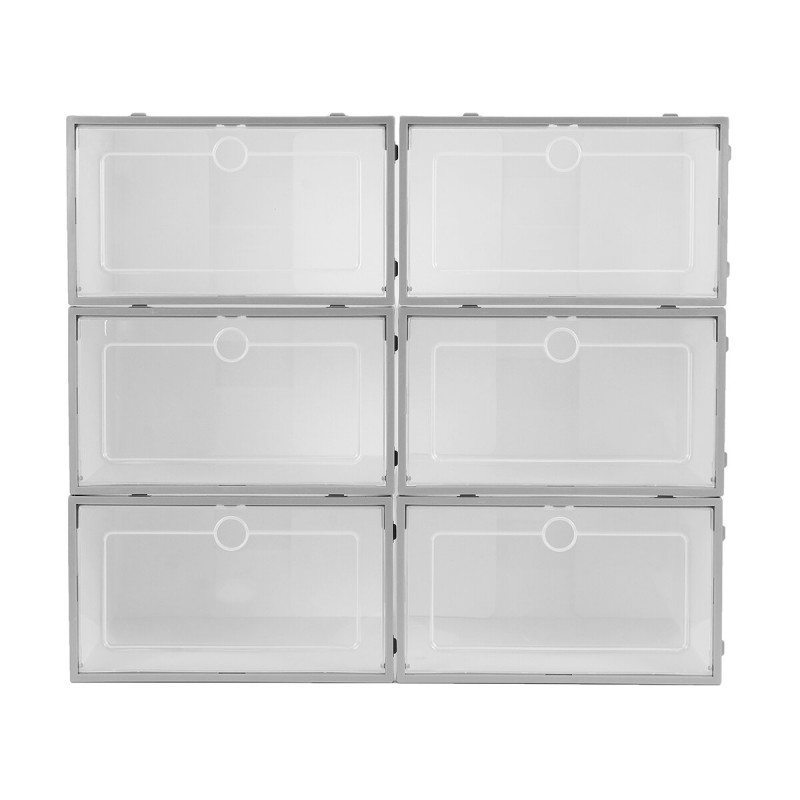 6PCS/SET Shoe Storage Box Dust-proof Dirt-proof Foldable Odor-free Drawer Container Washable Stackable Shoe Box - Macaron Gray M