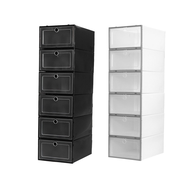 6PCS/SET Shoe Storage Box Dust-proof Dirt-proof Foldable Odor-free Drawer Container Washable Stackable Shoe Box - Macaron Gray M