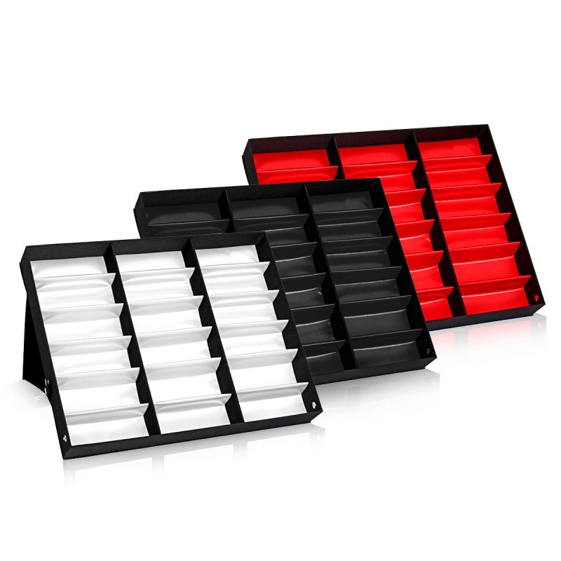 18 Grids Eyeglass Sunglasses Glasses Storage Display Box Grid Stand Case Box Holder -  Red