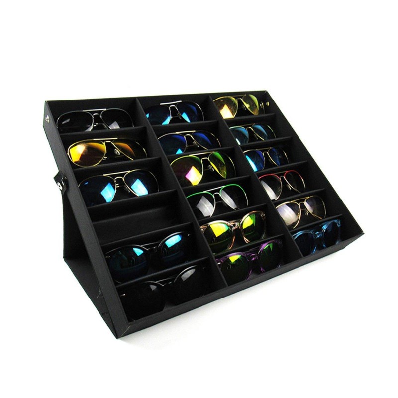 18 Grids Eyeglass Sunglasses Glasses Storage Display Box Grid Stand Case Box Holder -  Red