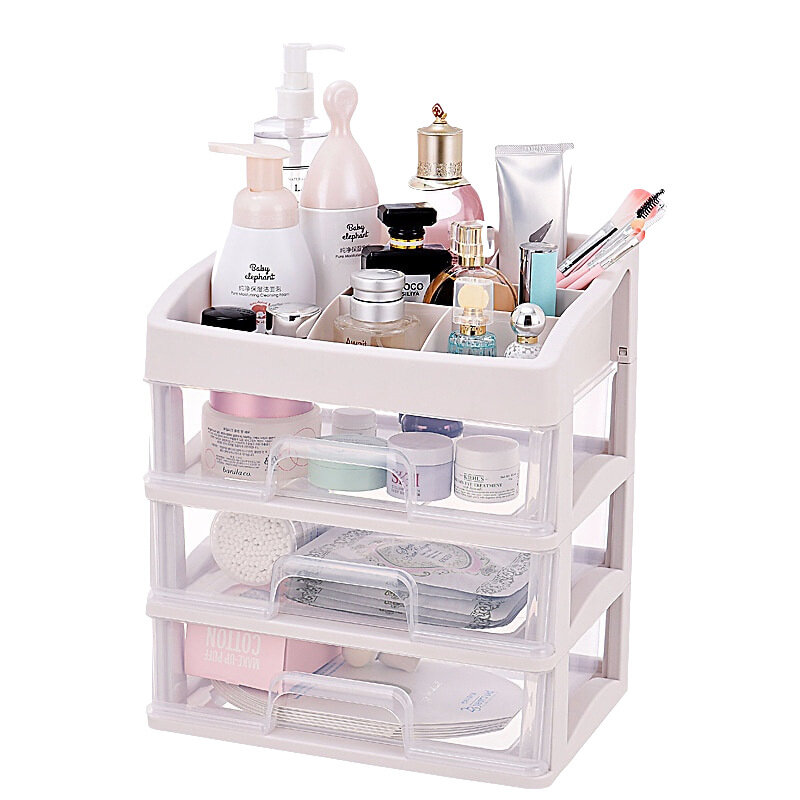 Plastic Storage Drawer Dustproof Cosmetic Storage Box Makeup Desktop Organizer Dressing Table Shelf - Clear 2 Layers