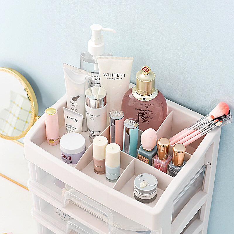 Plastic Storage Drawer Dustproof Cosmetic Storage Box Makeup Desktop Organizer Dressing Table Shelf - Clear 2 Layers
