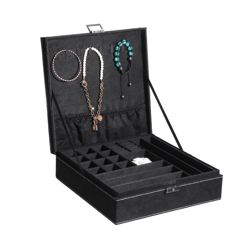 Multi-function Vintage Jewelry Box Organizers Two-layer Lockable Jewelry Display Storage Case - Black