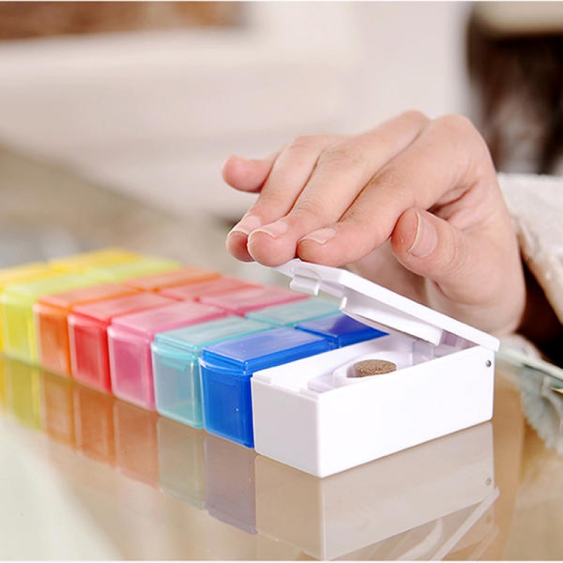 KC-JS0802 Portable 7 Days Pill Box Travel Medicine Organizer With Pill Splitter Cutter