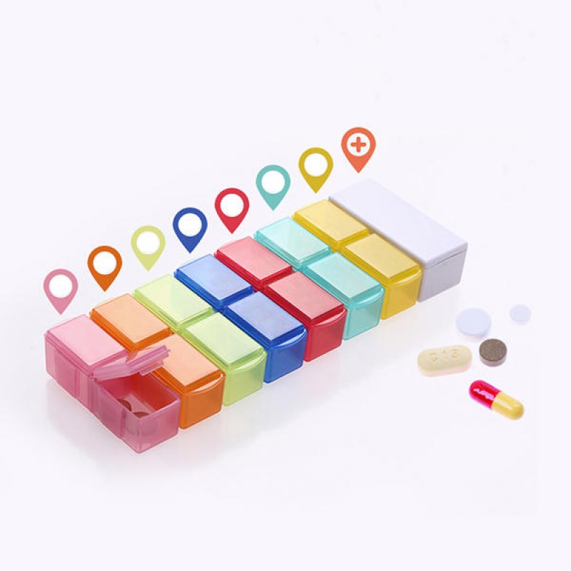 KC-JS0802 Portable 7 Days Pill Box Travel Medicine Organizer With Pill Splitter Cutter