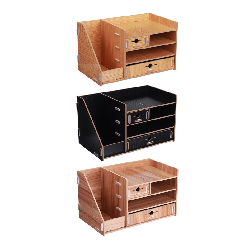 13.8x8x8" Wooden DIY Storage Box With Drawer Cosmetics Organizer Desktop Home Decorations - 1
