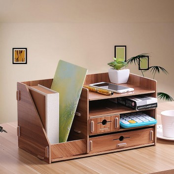 13.8x8x8" Wooden DIY Storage Box With Drawer Cosmetics Organizer Desktop Home Decorations - 1
