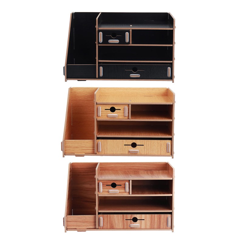 13.8x8x8" Wooden DIY Storage Box With Drawer Cosmetics Organizer Desktop Home Decorations - 1