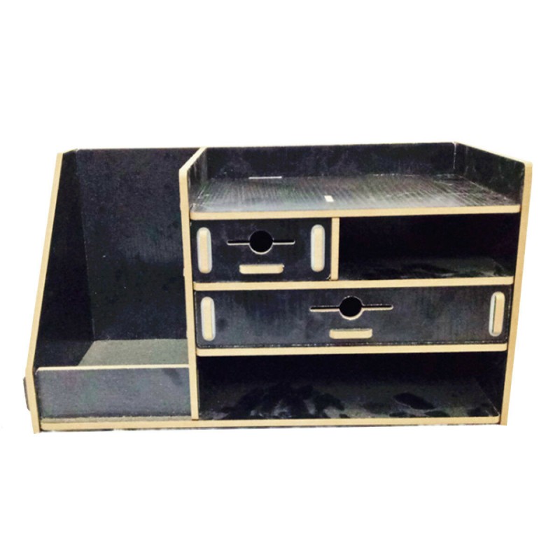 13.8x8x8" Wooden DIY Storage Box With Drawer Cosmetics Organizer Desktop Home Decorations - 1