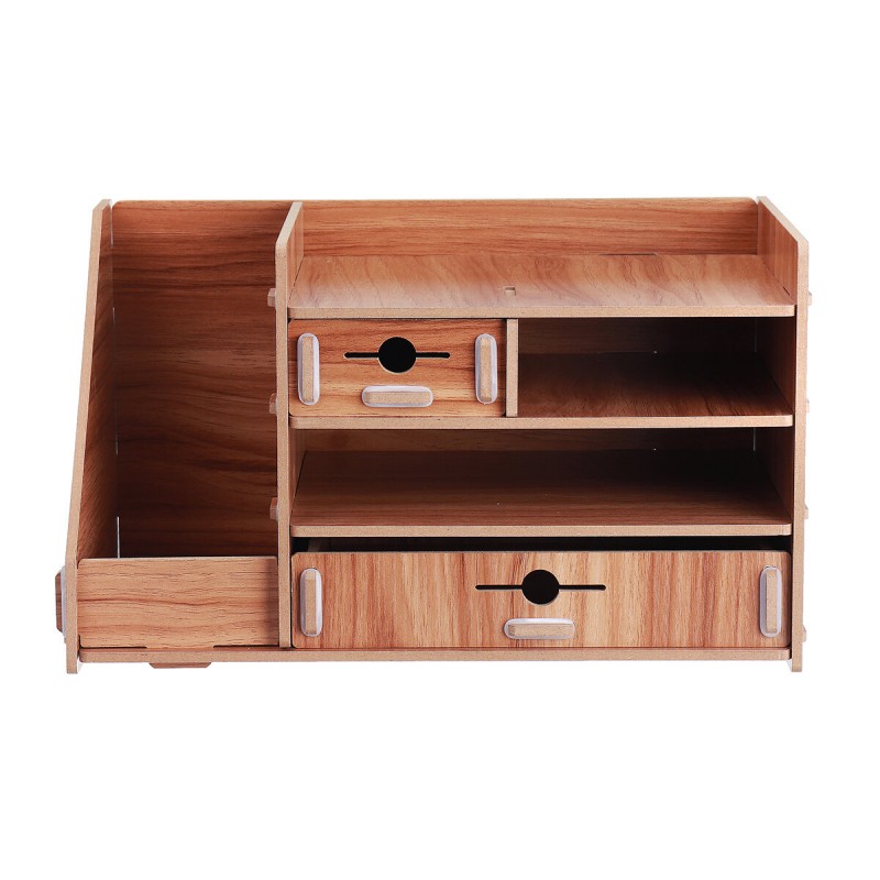 13.8x8x8" Wooden DIY Storage Box With Drawer Cosmetics Organizer Desktop Home Decorations - 1