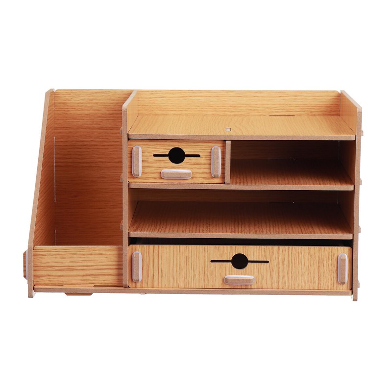 13.8x8x8" Wooden DIY Storage Box With Drawer Cosmetics Organizer Desktop Home Decorations - 1
