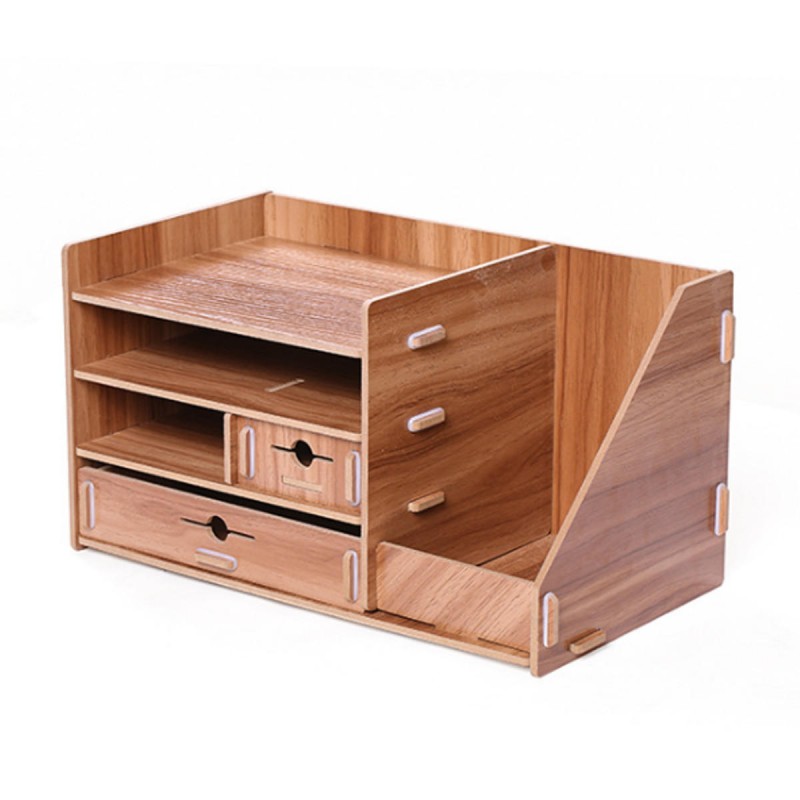 13.8x8x8" Wooden DIY Storage Box With Drawer Cosmetics Organizer Desktop Home Decorations - 1