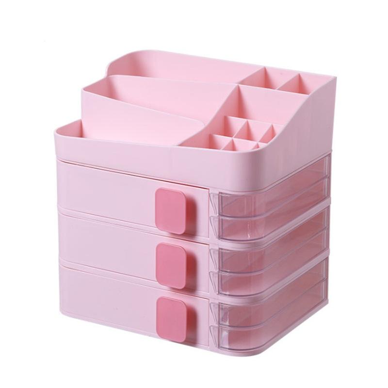 Free Combination Cosmetic Bag Stacking Storage Box Dressing Table Shelf Dresser Rack Desktop Organizer - Dark Pink 3