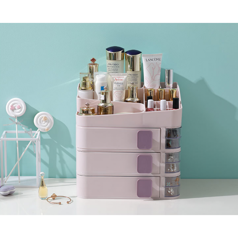 Free Combination Cosmetic Bag Stacking Storage Box Dressing Table Shelf Dresser Rack Desktop Organizer - Dark Pink 3