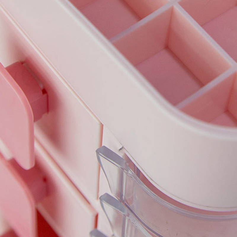 Free Combination Cosmetic Bag Stacking Storage Box Dressing Table Shelf Dresser Rack Desktop Organizer - Dark Pink 3