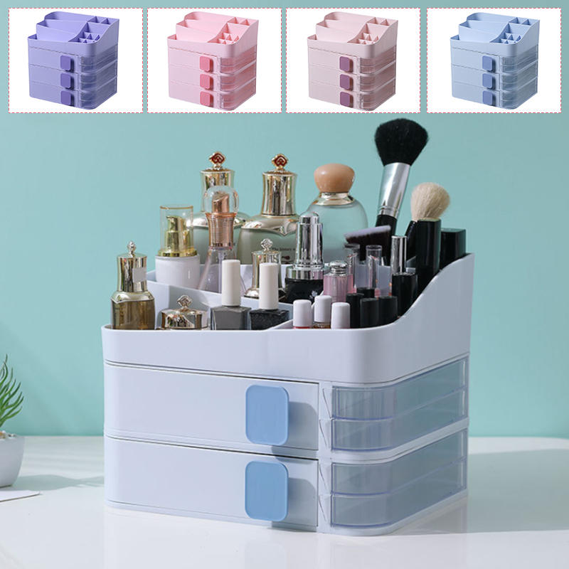 Free Combination Cosmetic Bag Stacking Storage Box Dressing Table Shelf Dresser Rack Desktop Organizer - Dark Pink 3