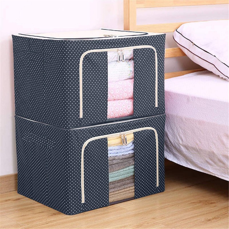 Storage Bags 72L Large Blanket Clothes Organization Containers Bedding Comforters Foldable Organizer Stainless Frame Reinforced 